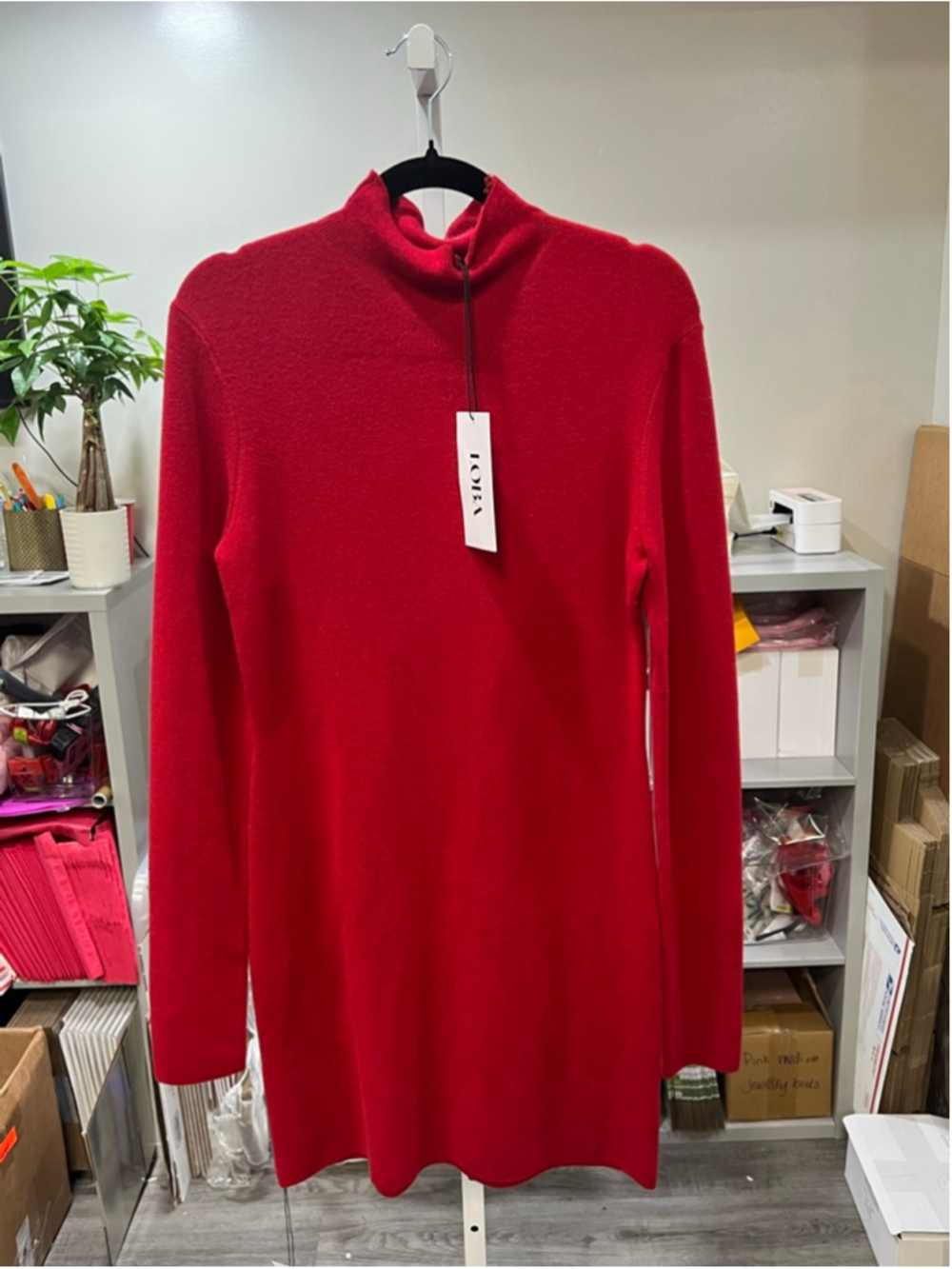 Revolve X LOBA| Red Mock Neck Knit Mini Dress Bodycon Longsleeve Luxe|XL|NWT| - Picture 3 of 7